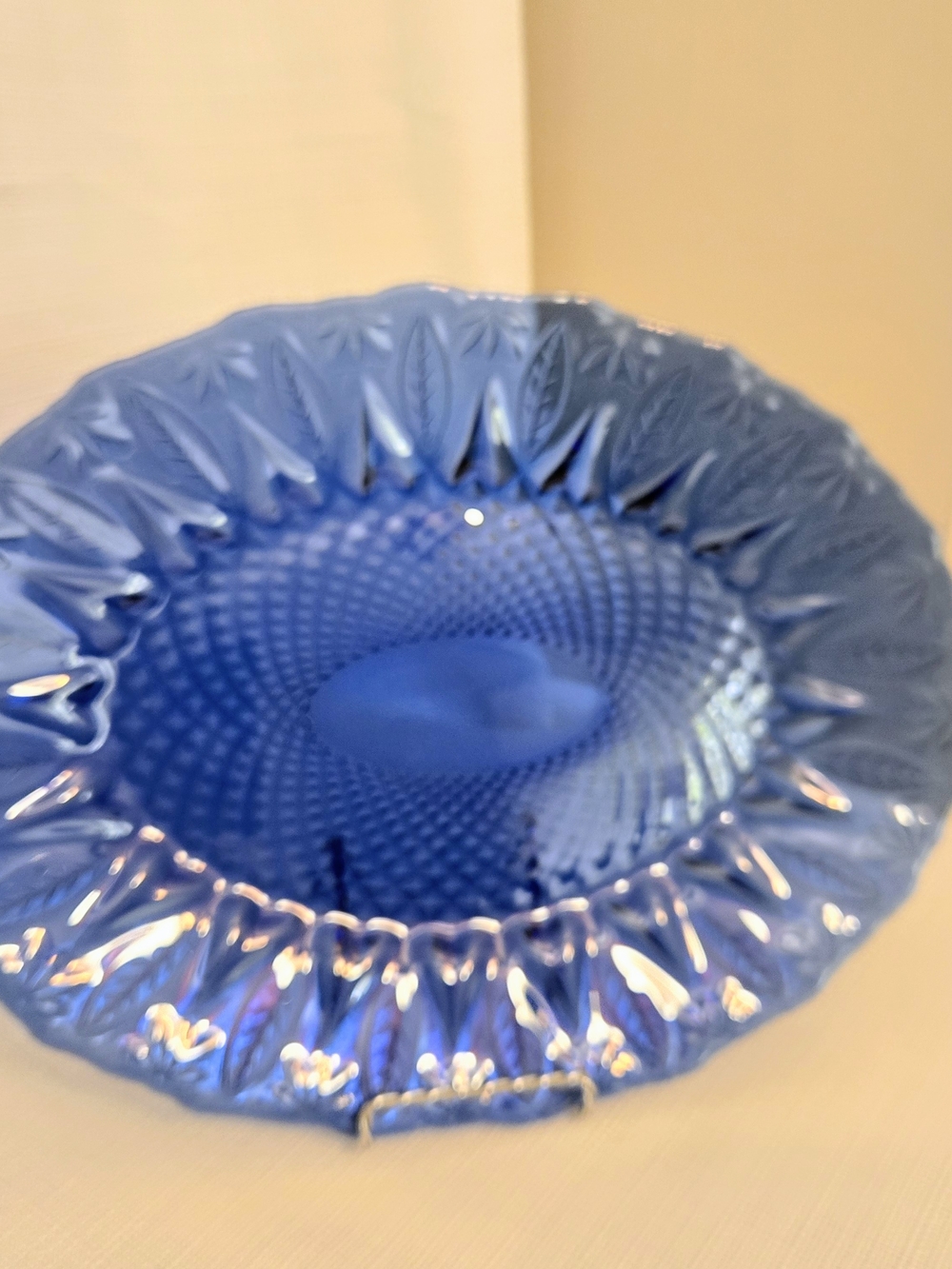 Vtg Avon Royal Blue Sapphire Glass Serving Platter France Leaf Arcoro